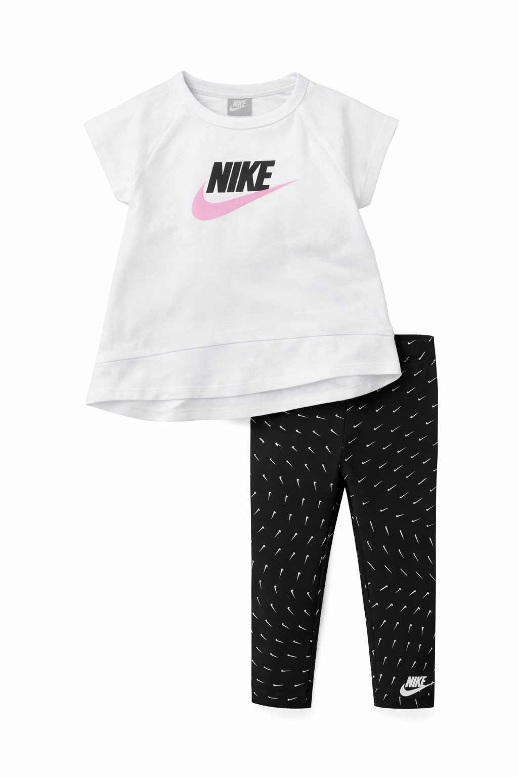 Set 2 piese Nike - tricou alb si colanti sport negri cu logo imrpimat
