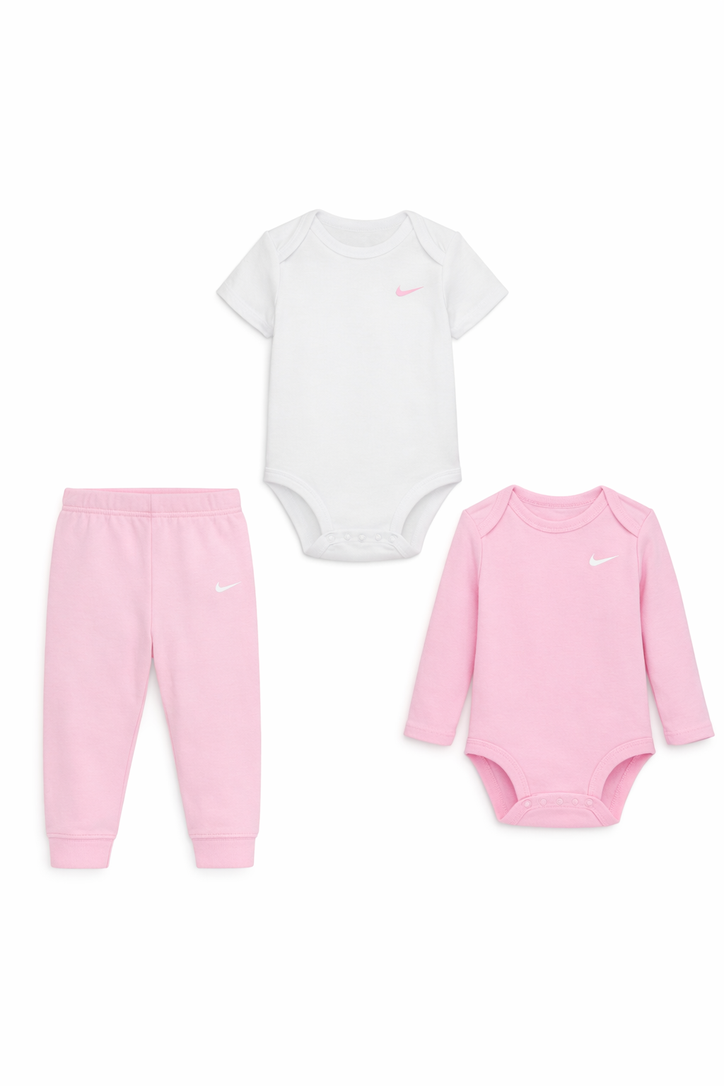 Set 3 piese Nike - body alb/roz pudrat si pantaloni roz