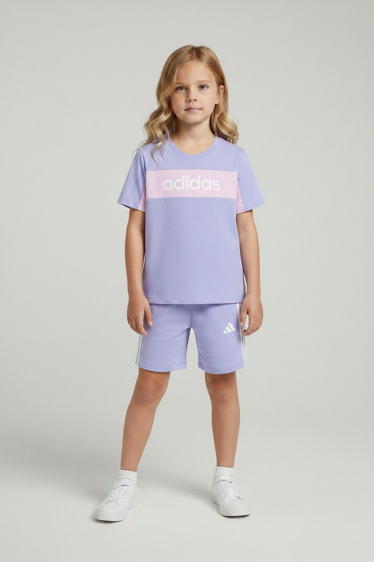 Set 2 piese de vara Adidas -mov/roz cu dungi laterale si logo central