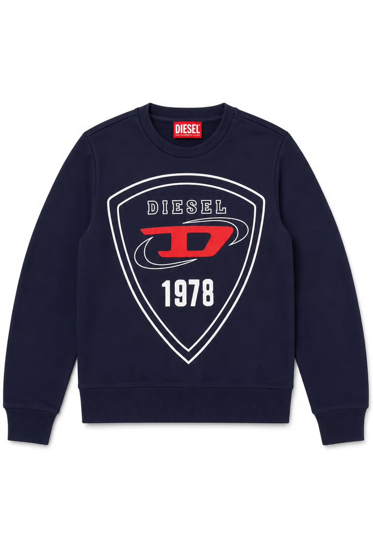 Pulover Diesel bleumarin cu logo imprimat central