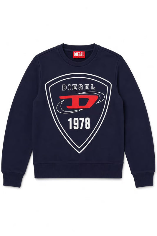 Pulover Diesel bleumarin cu logo imprimat central
