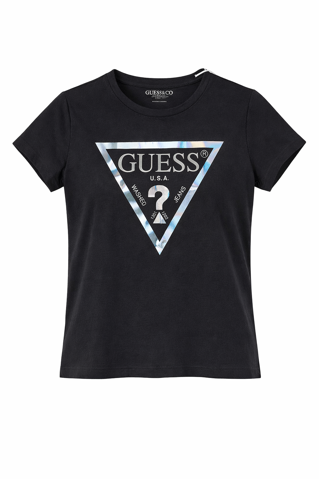 Tricou Guess negru - logo holografic central