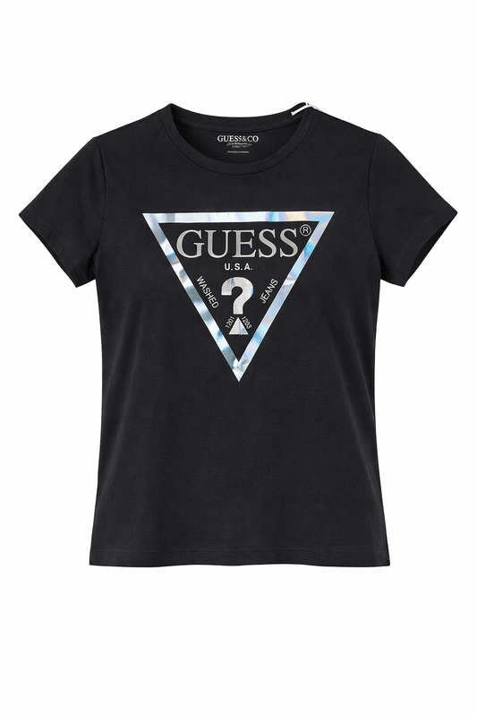 Tricou Guess negru - logo holografic central