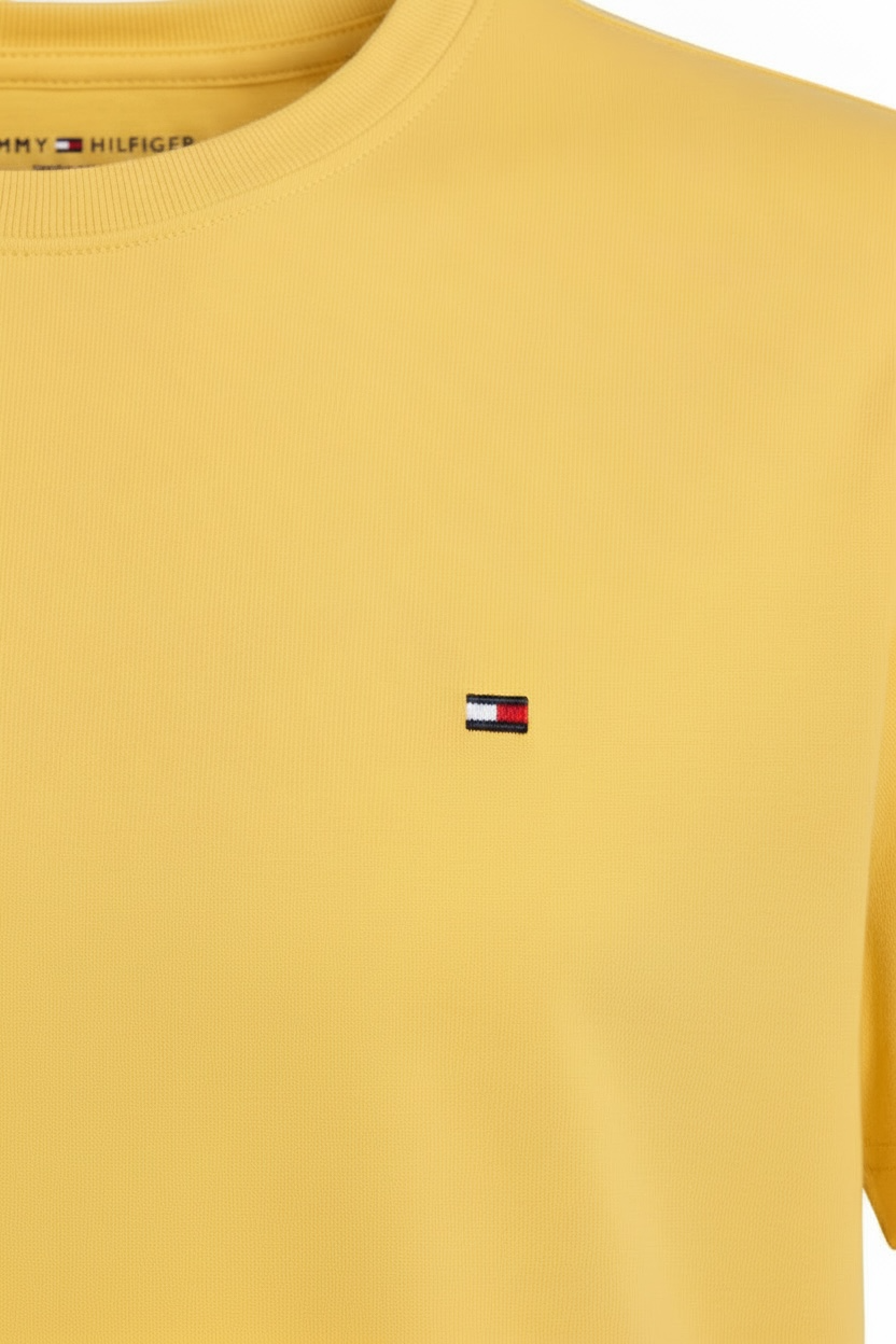 Tricou Tommy Hilfiger galben cu logo brodat