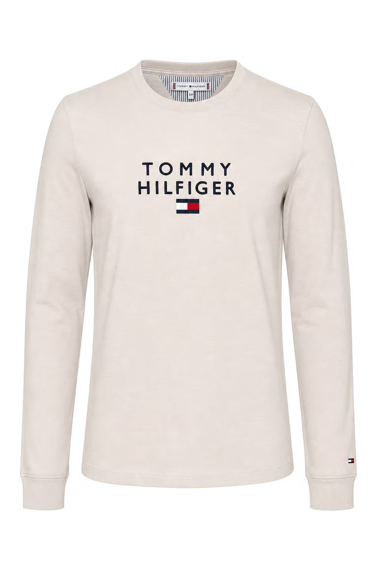 Bluza Tommy Hilfiger cu logo central crem