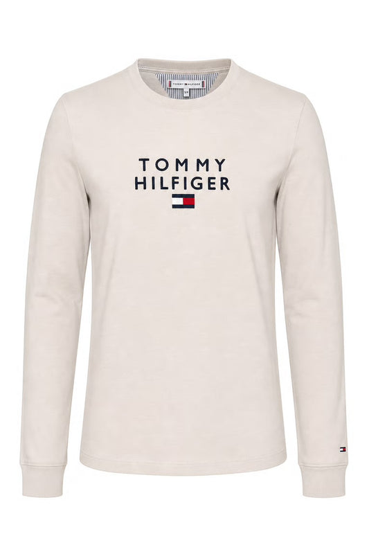 Bluza Tommy Hilfiger cu logo central crem