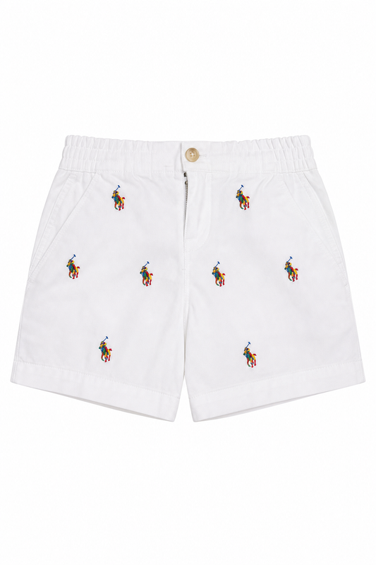 Pantaloni fete Polo Ralph Lauren albi cu broderie