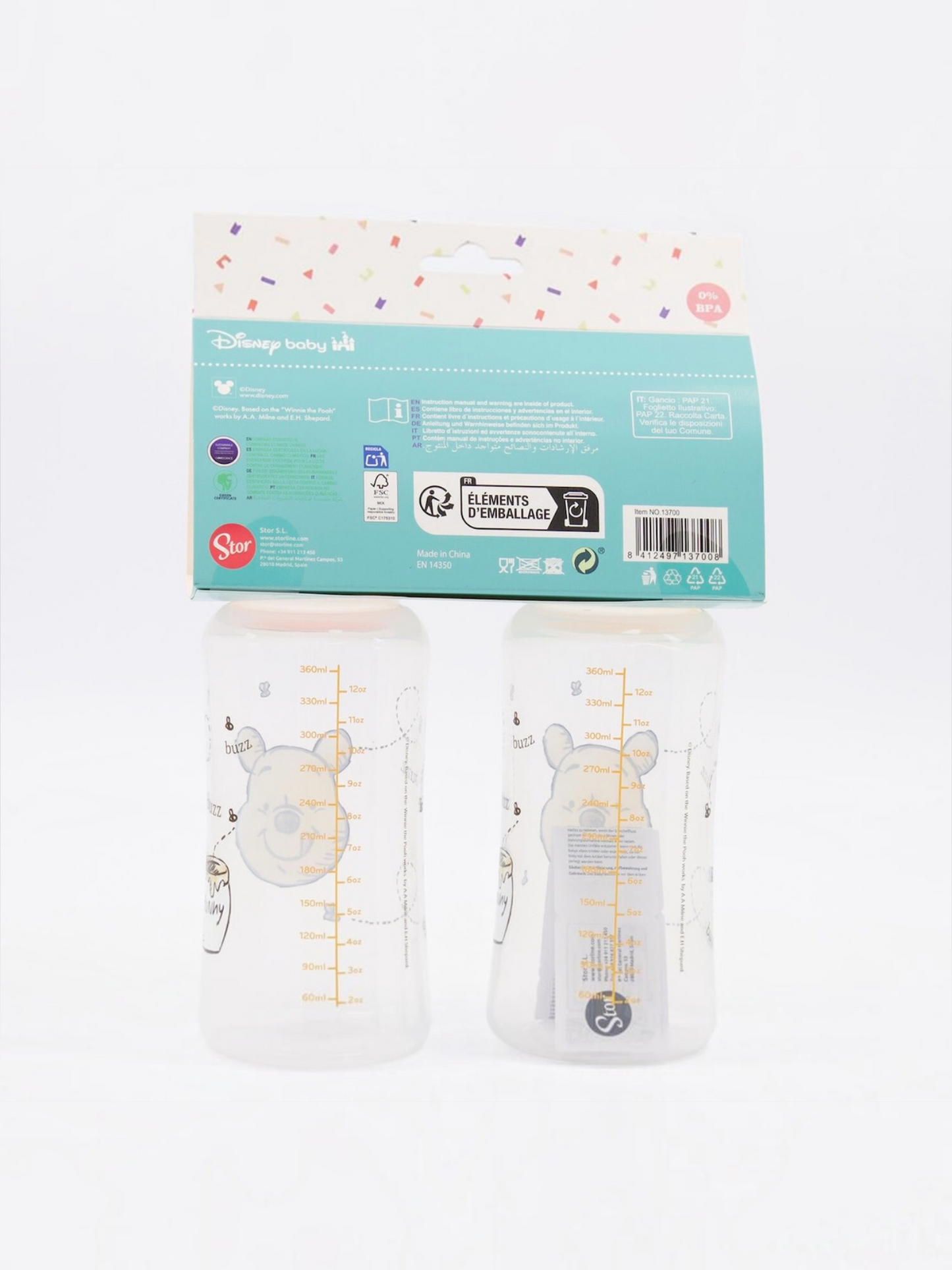 Set 2 biberoane Disney Baby Winnie the Pooh, tetină din silicon, 0% BPA, +0 luni