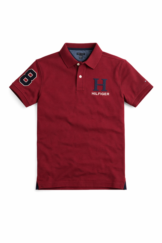 Tricou tip Polo Tommy Hilfiger burgundy cu logo imprimat