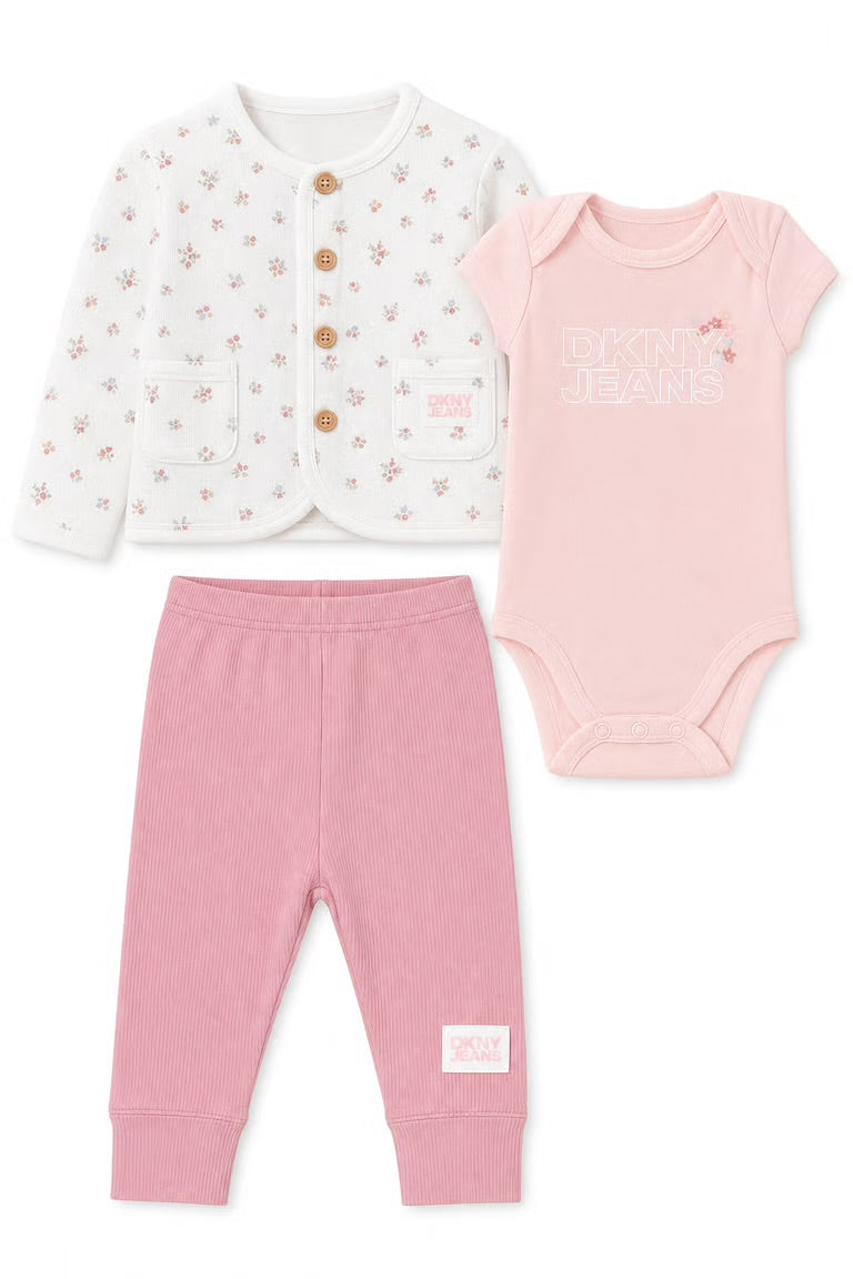 Set 3 piese DKNY - body, pantaloni si jacheta cu nasturi