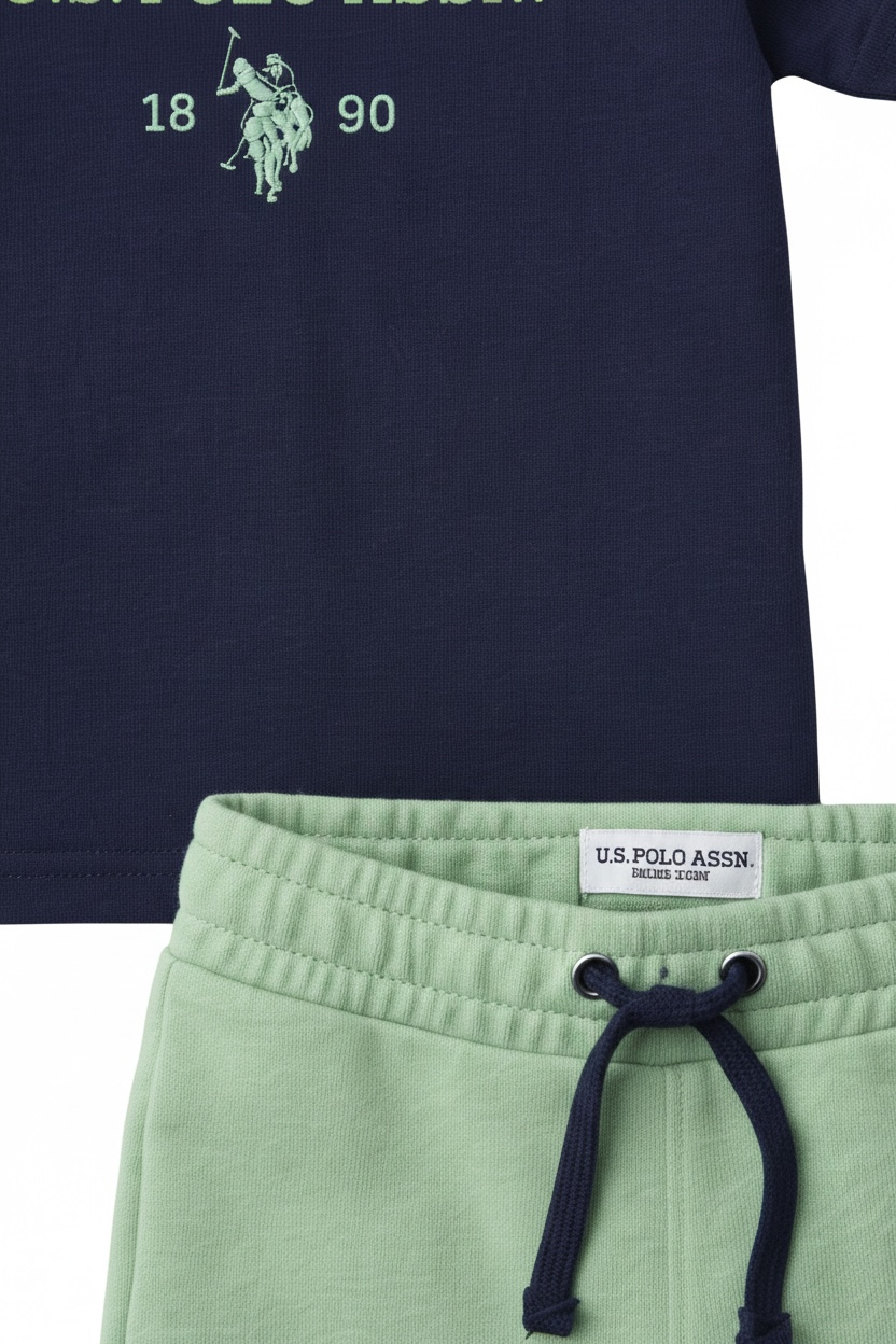 Set de vara U.S. Polo Assn.- pantaloni scurti verzi si tricou bleumarin