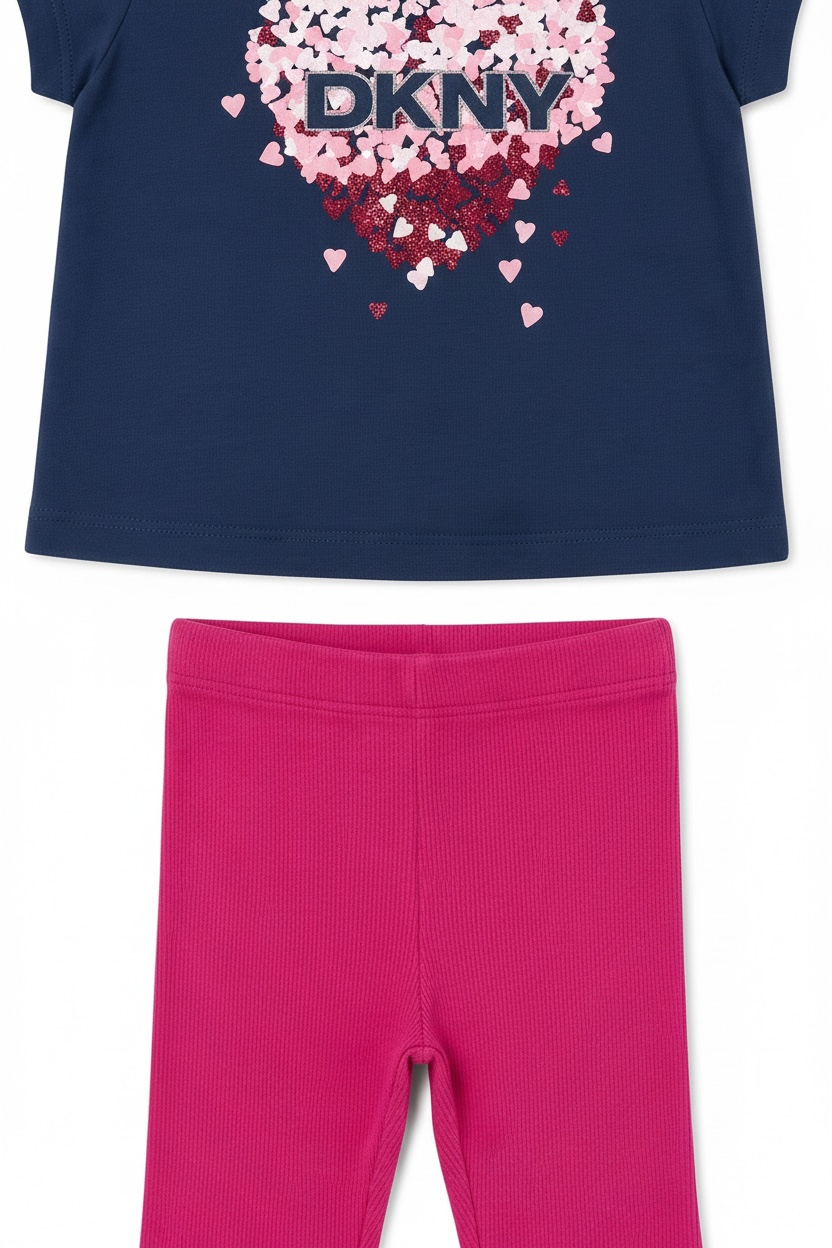 Set DKNY cu logo central - bleumarin si albastru, detalii cu inimioare
