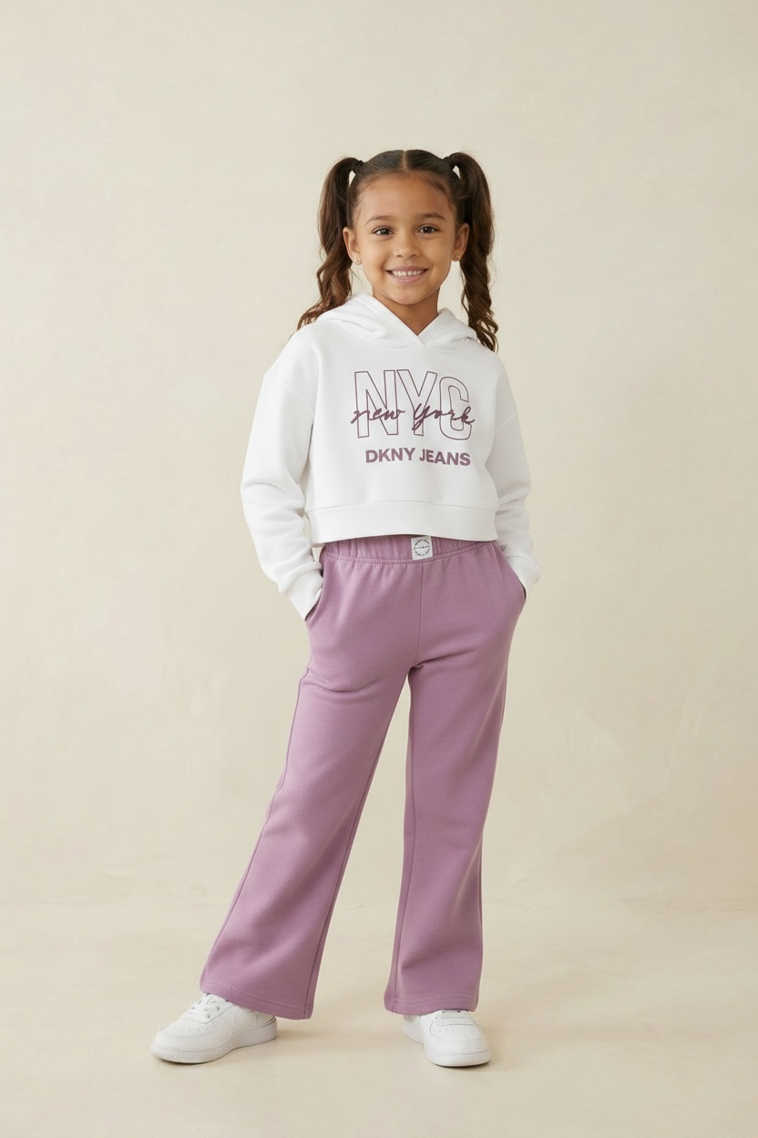 Set DKNY fetite - hanorac cu logo central si colanti tip raiat mov