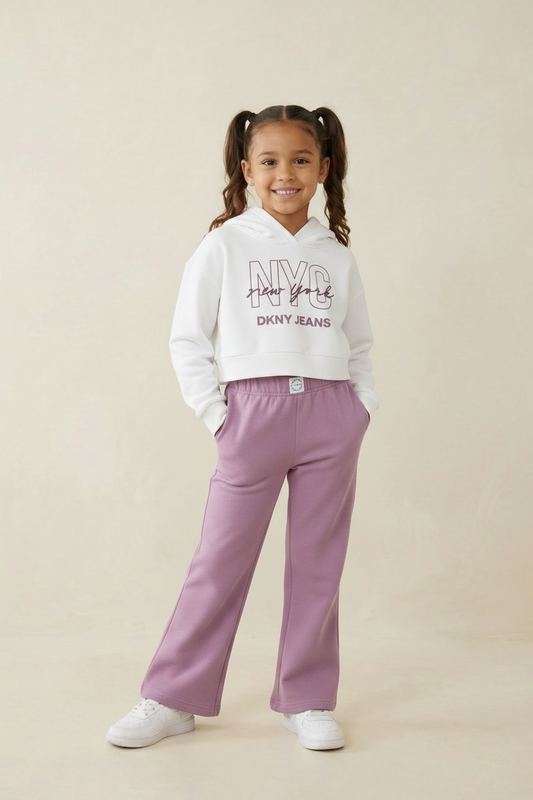 Set DKNY fetite - hanorac cu logo central si colanti tip raiat mov