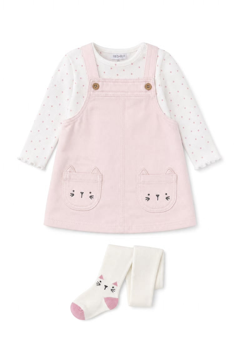Set 2 piese salopeta si bluza cu detalii tip pisica