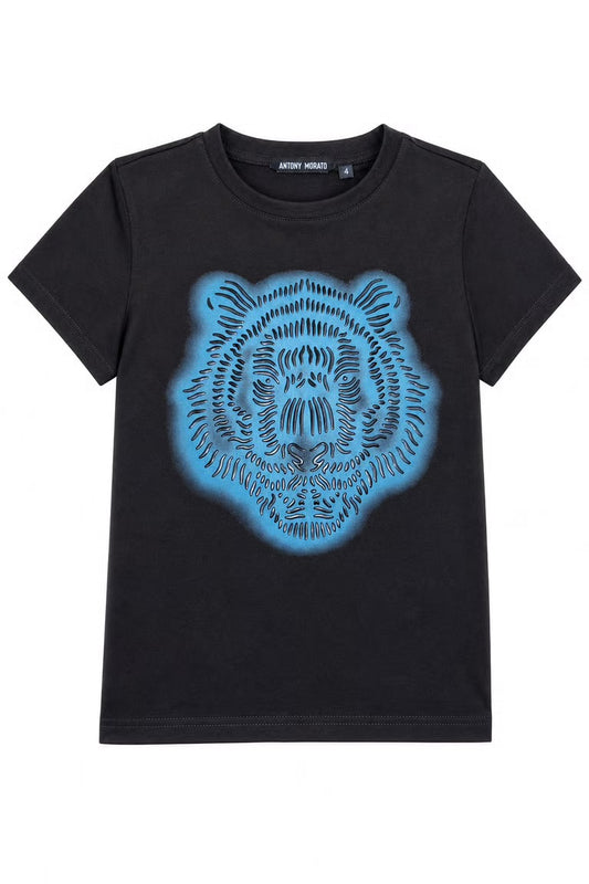 Tricou Antony Morato cu logo central texturat - negru/albastru