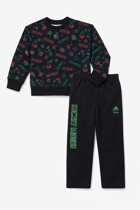 Trening copii Adidas negru, editie Disney, cu imprimeu rosu/verde