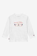 Bluza Tommy Hilfiger alba cu logo central roz pudrat