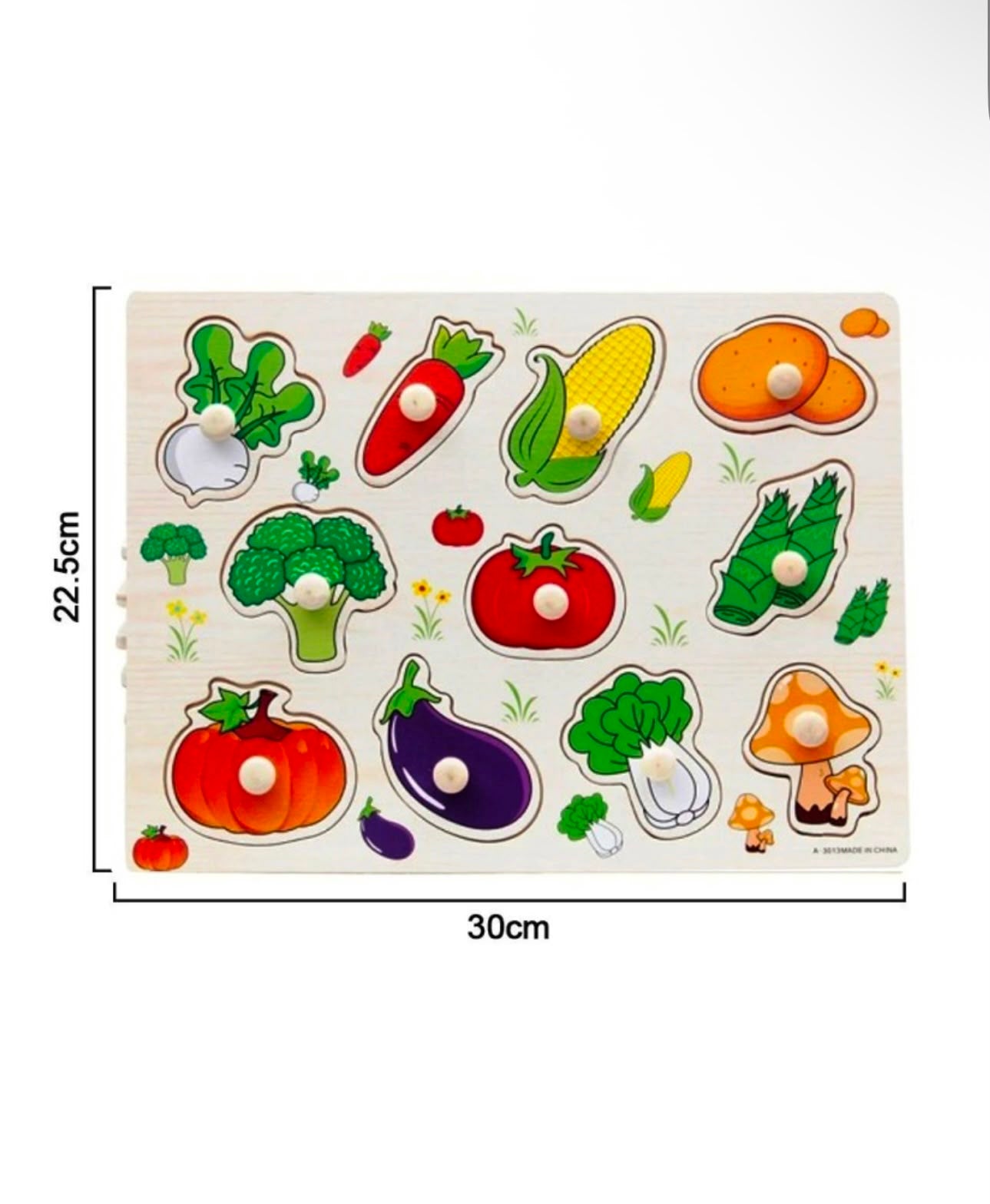 Puzzle din Lemn cu Pini (Butoni) Legume | Joc Încastru Educațional