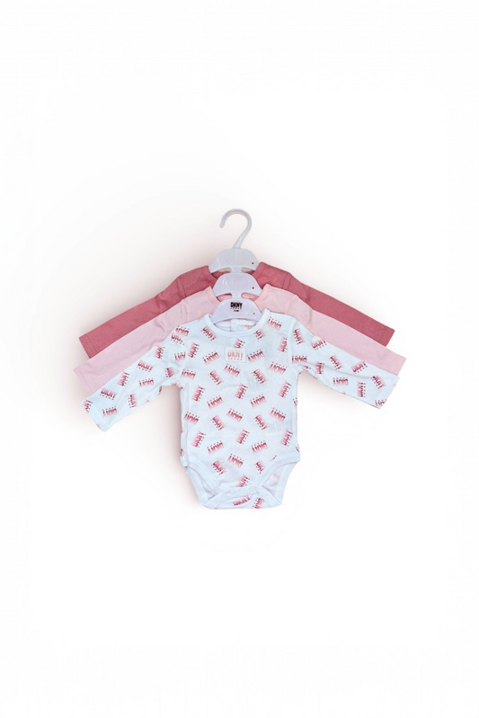 Set 3 Body-uri Bebe Fetițe DKNY Roz și Alb din Bumbac