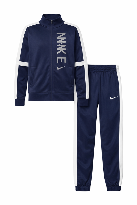 Trening sport Nike bleumarin - dungi albe laterale si design imprimat
