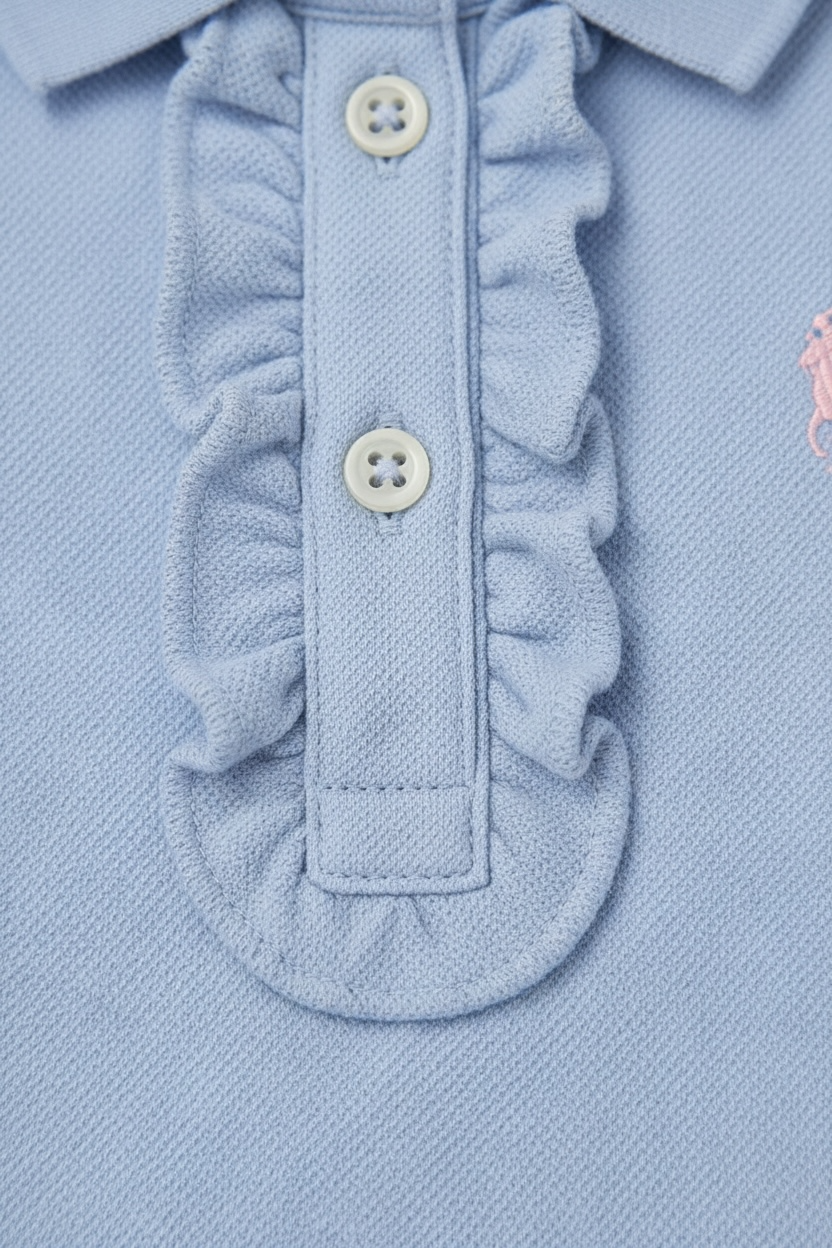 Bluza bleu Polo Ralph Lauren cu guler si detalii tip volane