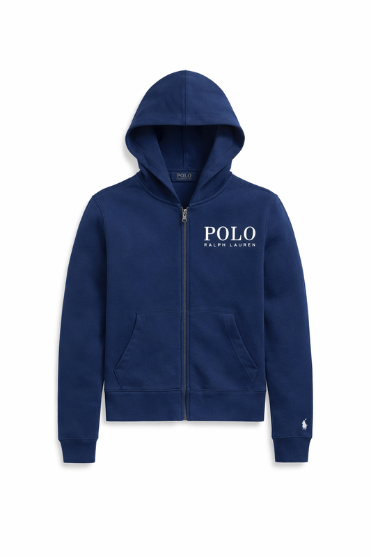 Hanorac Polo Ralph Lauren cu fermoar, albastru cu logo imprimat