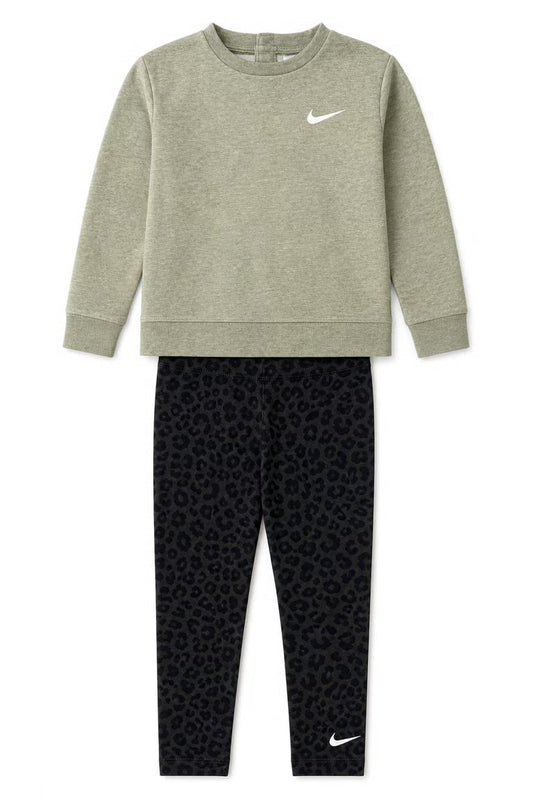 Set 2 piese fetite - bluza verde kaki si pantaloni imprimeu leopard