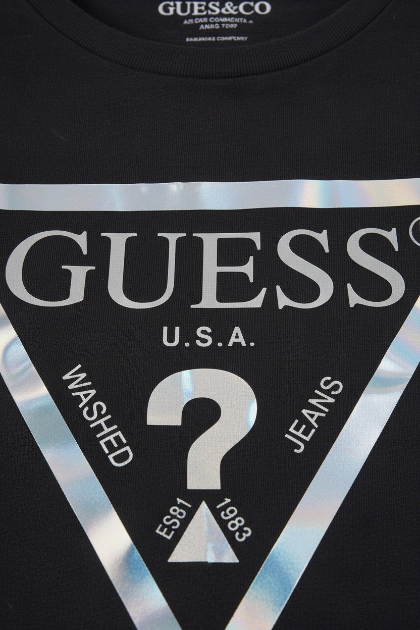 Tricou Guess negru - logo holografic central