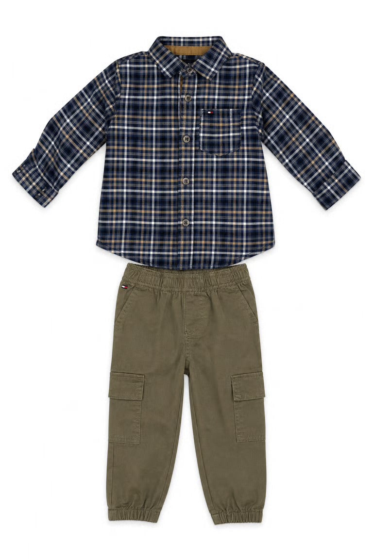 Set 2 piese Tommy Hilfiger - camasa casual si pantaloni cargo