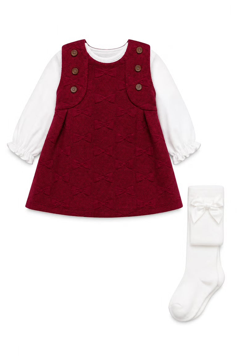 Salopeta tip rochita - burgundy cu bluza alba