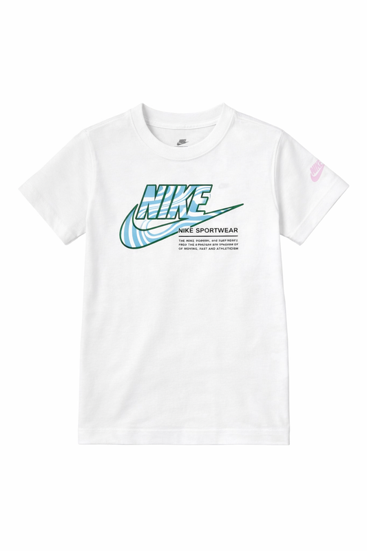 Tricou Copii Nike Sportswear – Alb, Logo Grafic Valuri