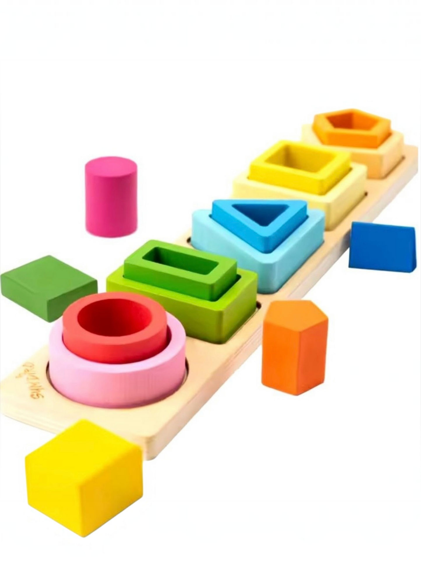 Jucarie Montessori din Lemn, Flippy, Tip Puzzle, cu 5 Forme Asimetrice, 15 Piese