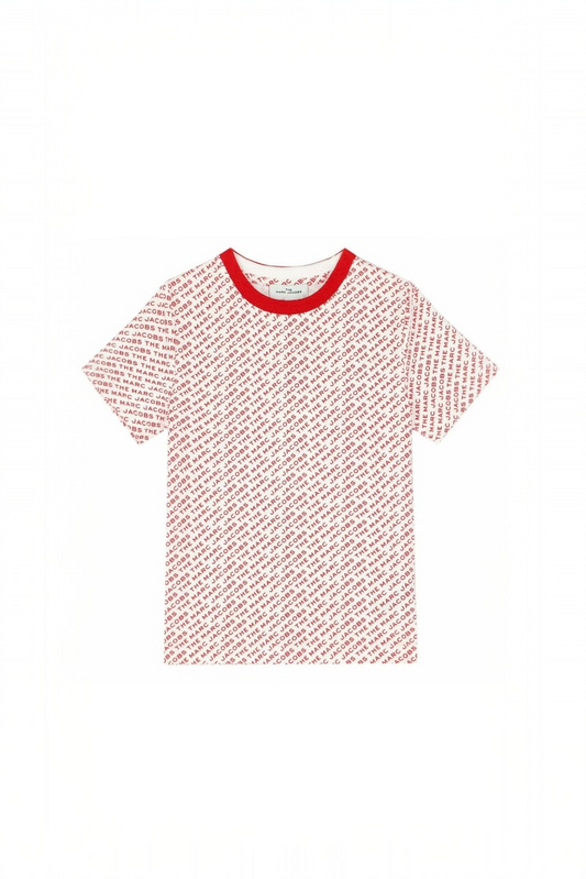 Tricou Copii Marc Jacobs – Alb/Roșu, Design Logo All-Over