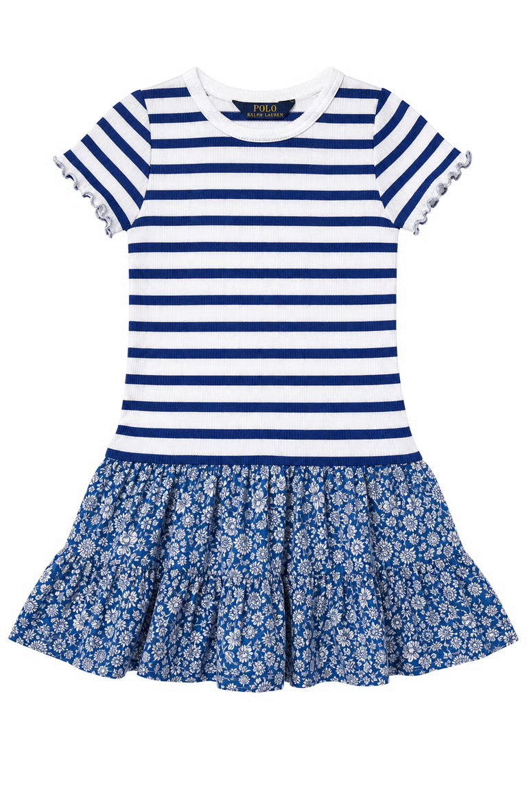 Rochita Polo Ralph Lauren cu dungi - alb/albastru design floral