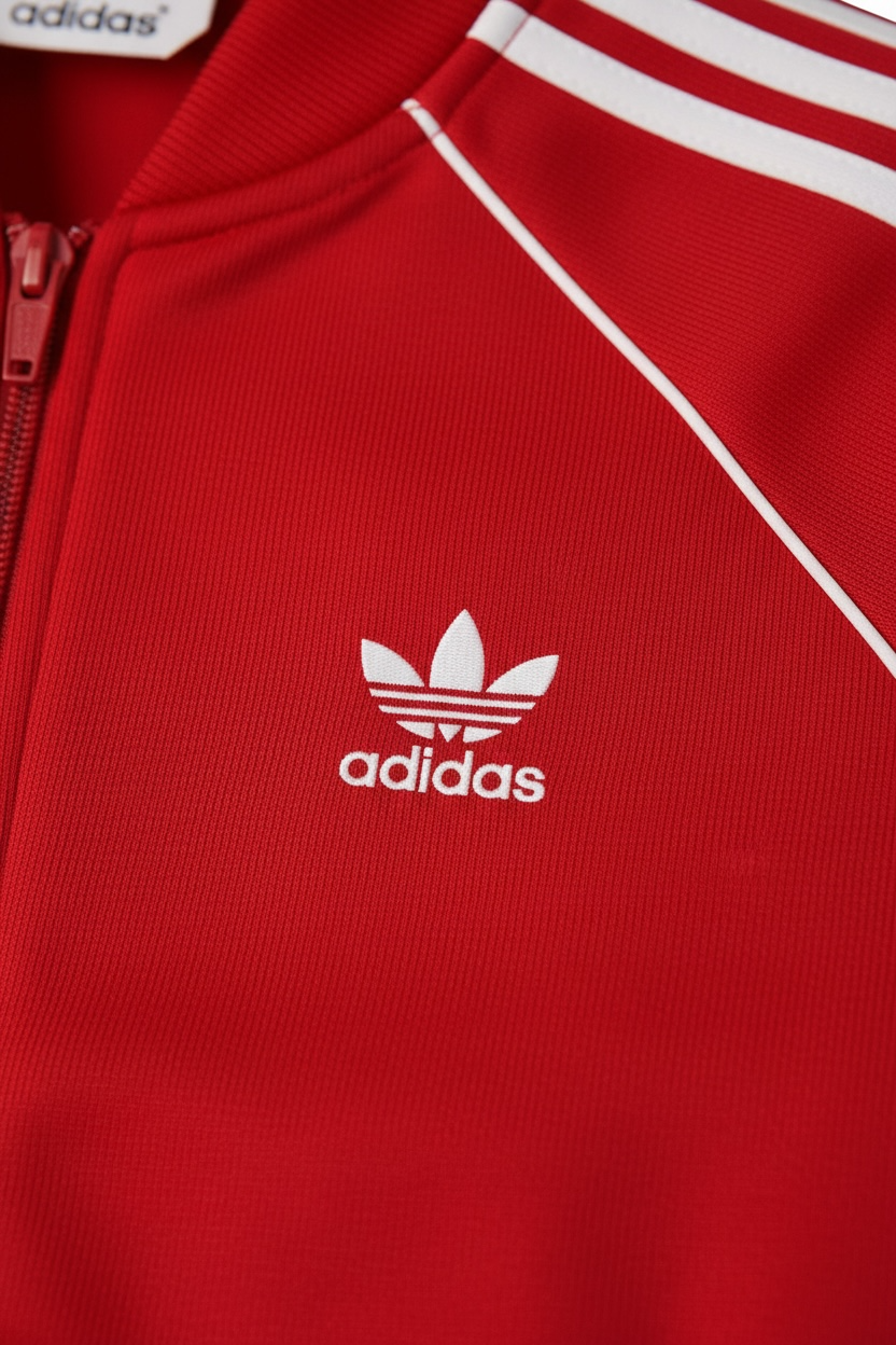 Trening Adidas rosu - benzi laterale si logo brodat