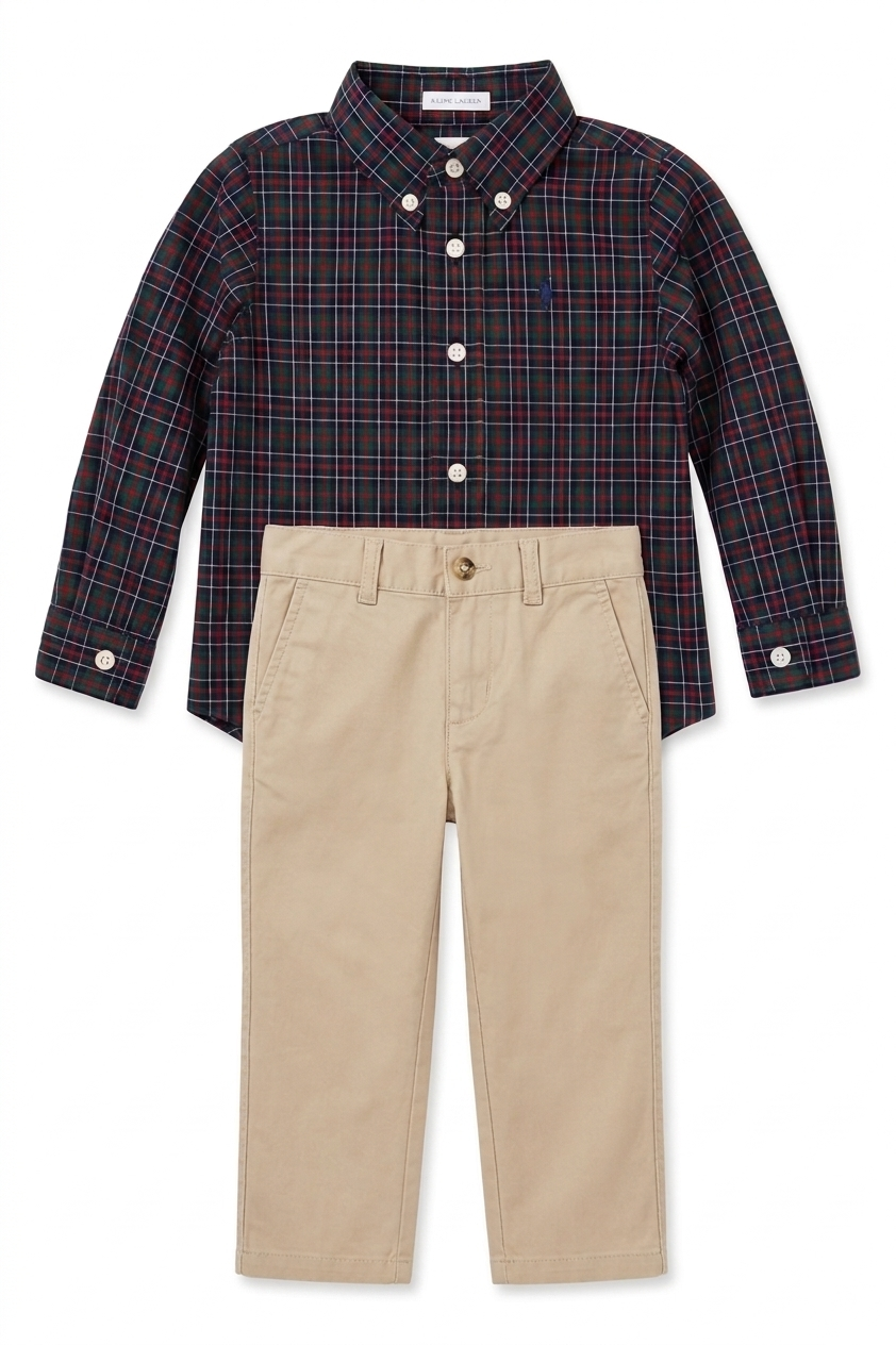 Set 2 piese Polo Ralph Lauren - camasa casual si pantaloni chino crem