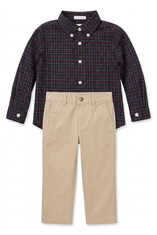 Set 2 piese Polo Ralph Lauren - camasa casual si pantaloni chino crem