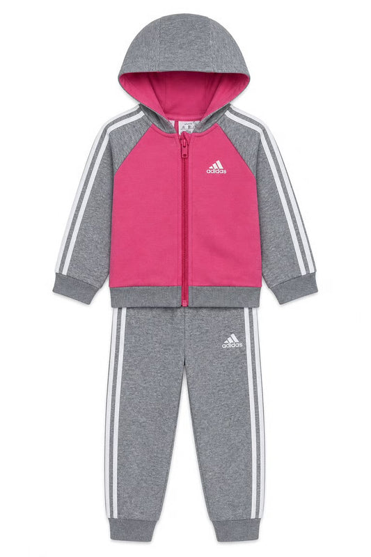Trening Adidas roz si gri cu dungi laterale