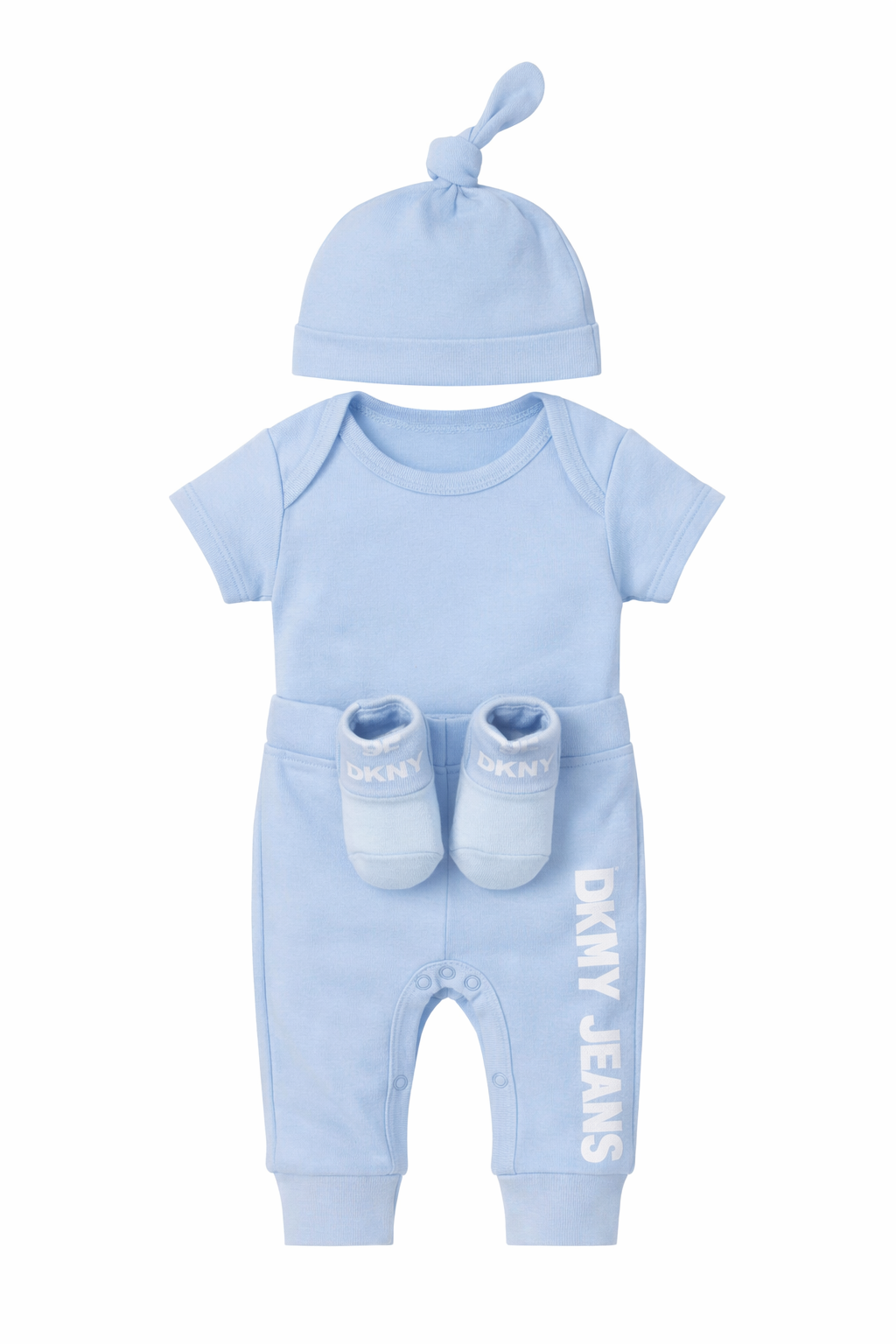 Set bebelusi 4 piese DKNY - salopeta, caciula si botosei