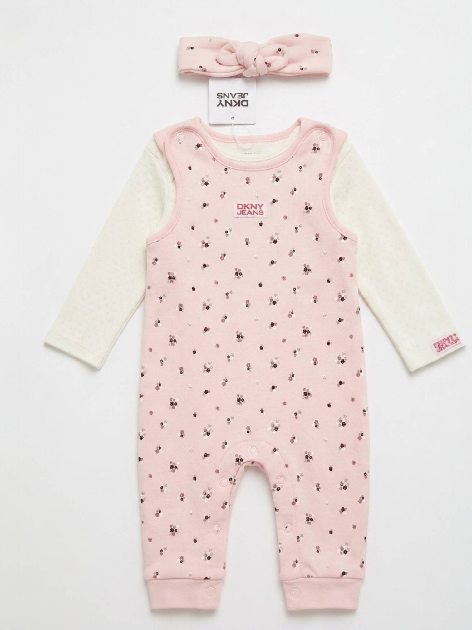 Set 3 piese DKNY - Salopeta cu imprimeu floral,bentita si bluza