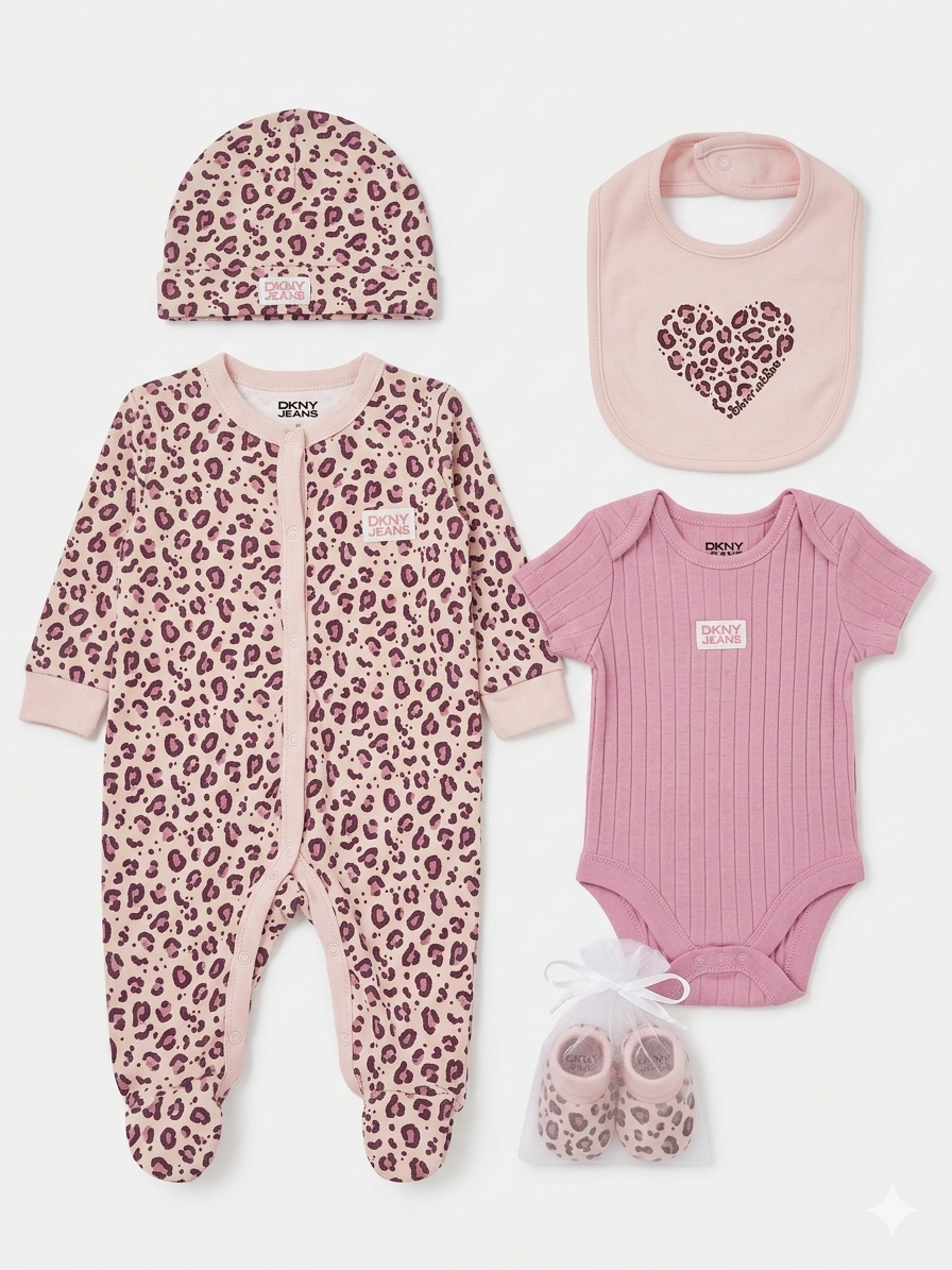 Set 5 piese DKNY - caciula,bavetica,botosei,salopeta si body
