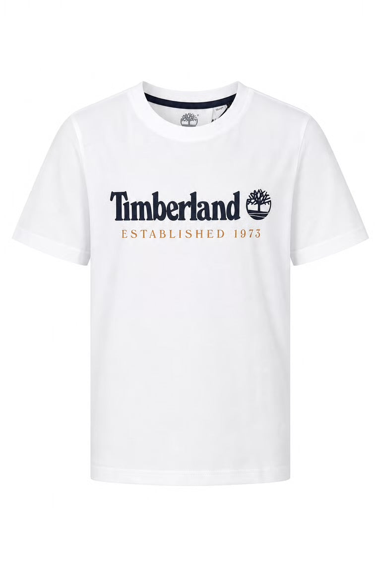 Tricou Timberland alb cu logo central imprimat