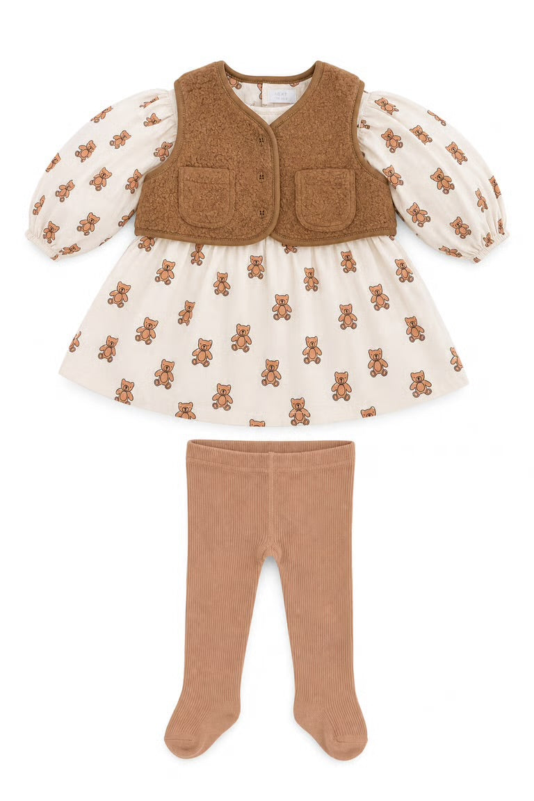 Set 3 piese Next Baby cu vesta plusata, rochie si dres