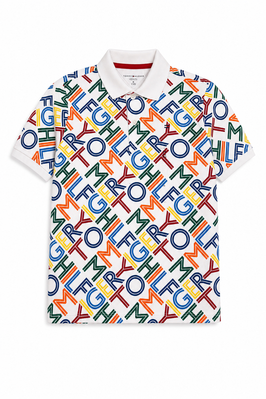 Tricou baieti Tommy Hilfiger alb cu imprimeu colorat