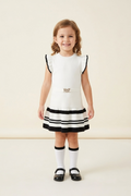 Rochie River Island alb-negru cu volane si curea