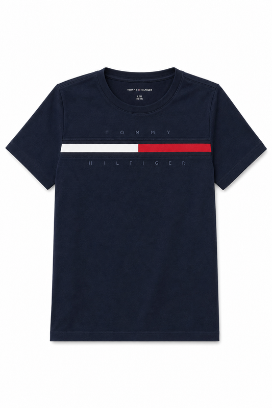 Tricou Tommy Hilfiger - bleumarin cu logo central si design minimalist
