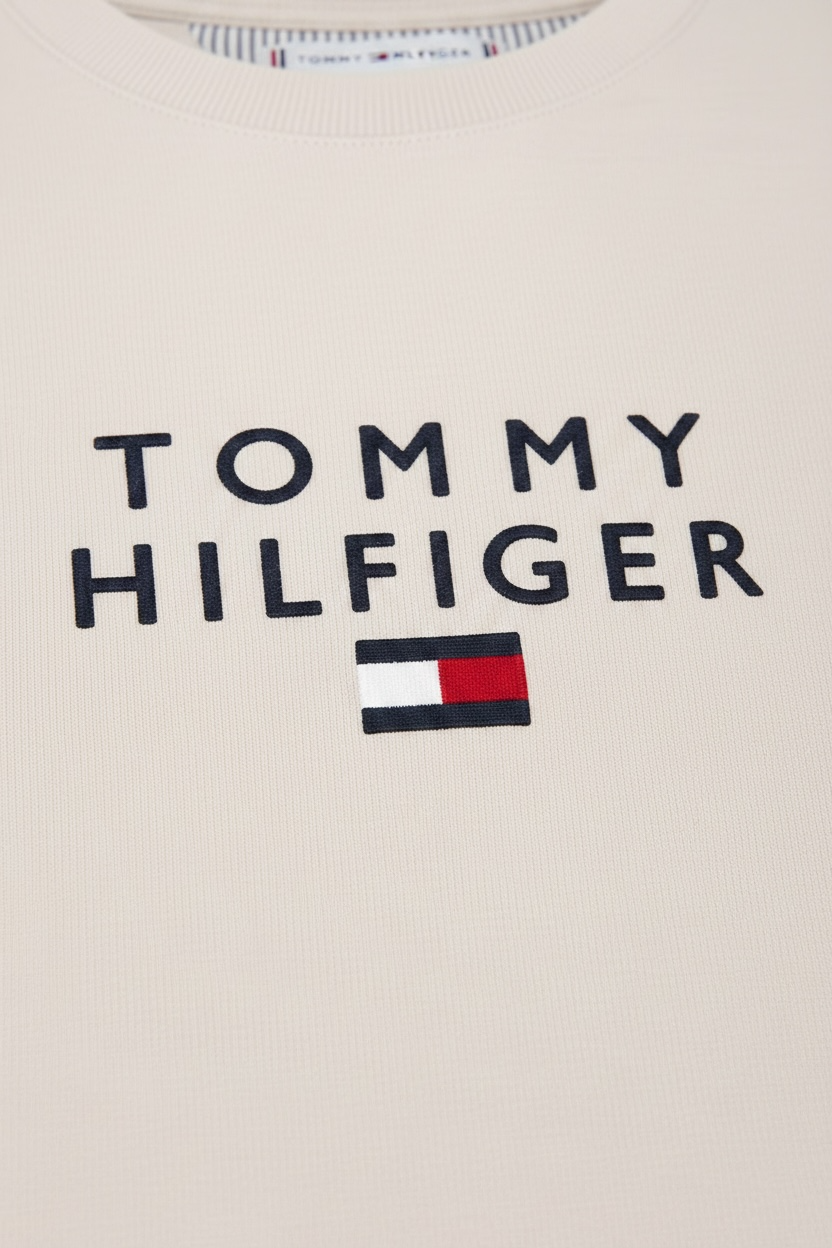 Bluza Tommy Hilfiger cu logo central crem