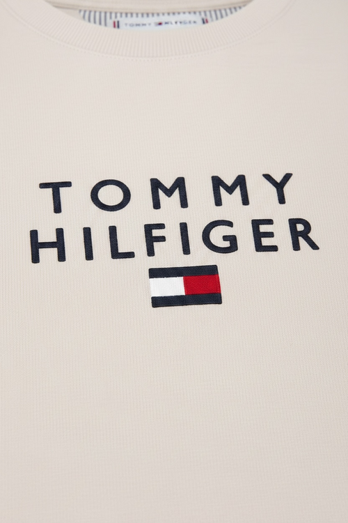 Bluza Tommy Hilfiger cu logo central crem