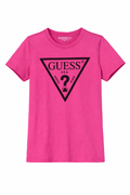 Tricou Guess roz cu logo central lucios